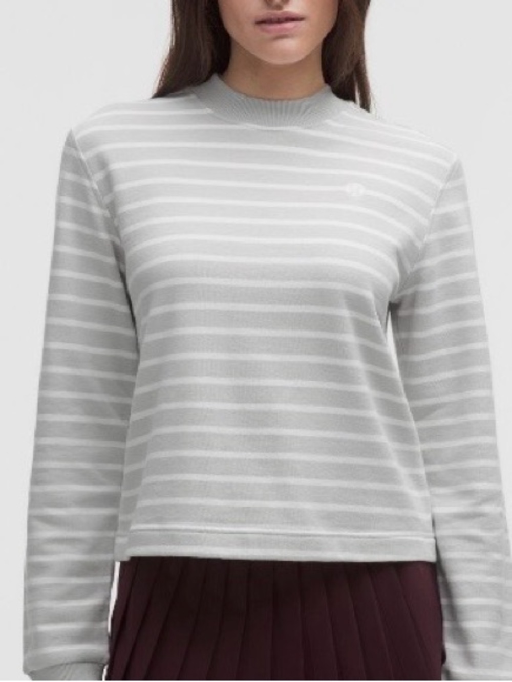lululemon athletica Light Gray & White Striped Crew Sweater